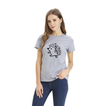 

Casual cute hedgehog printing women's t-shirt round neck cotton short sleeve women T