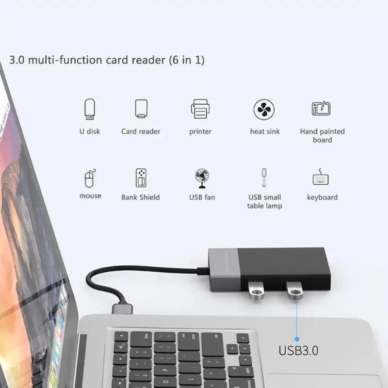 6 в 1 многофункциональный считыватель карт памяти USB3.0 2 порта концентратор для CF TF безопасный цифровой ABS и корпус из алюминиевого сплава ПВХ провода карты