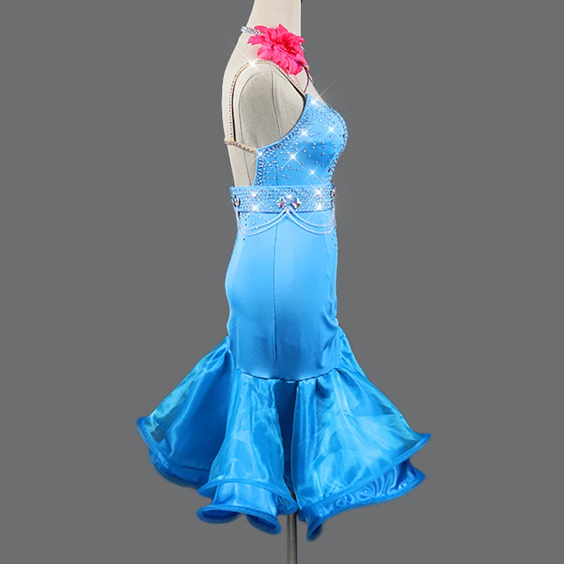 New Latin Dance Costume Competition Dress Female Adult Customized Professional Dancing Dress Pleated Latin Dance Skirt