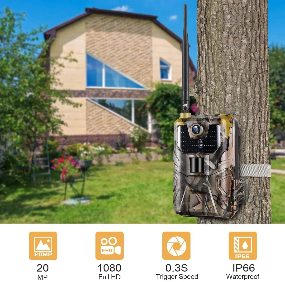 4G FTP 20MPTrail Camera Cellular Wildlife Hunting Cameras SMTP MMS SMS Email HC900LTE 1080P Mobile Wireless Wild Surveillance