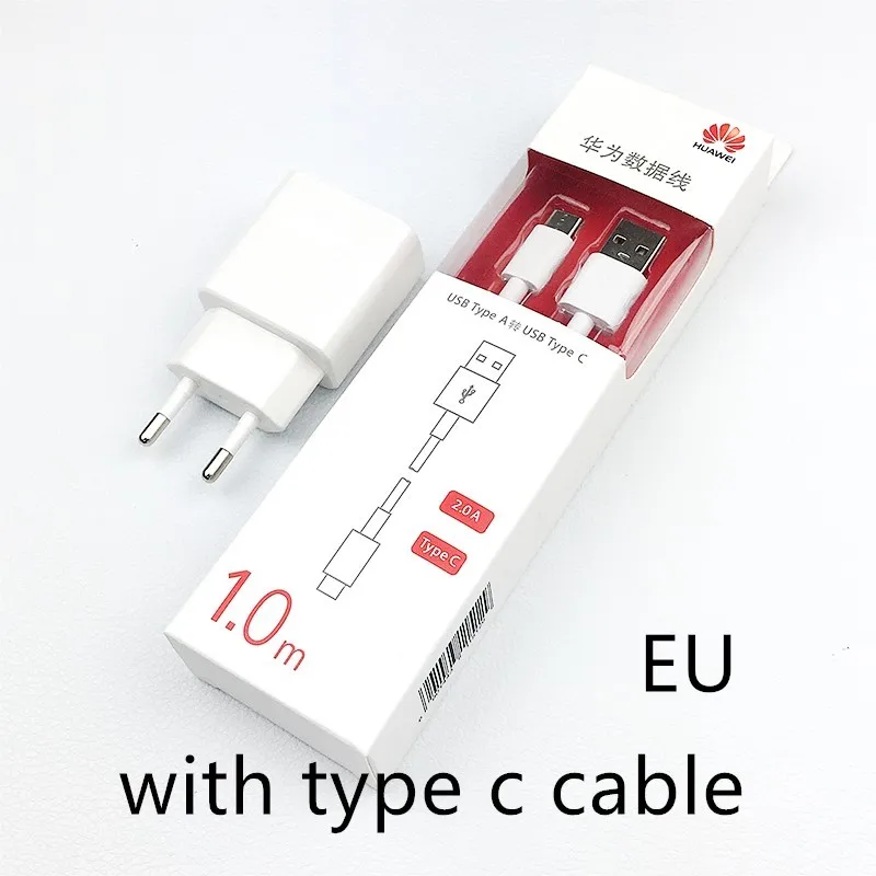 Быстрое Автомобильное зарядное устройство huawei, быстрый адаптер и 2 A usb кабель для P20 P10 P9 P8 mate 20 lite Nova 2i 2 3 3e 4 4e p smart z - Тип штекера: EU with type c