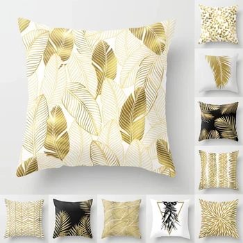 

Suede Fabric Cushion Cover Golden Leaves Printing bedding wedding Home Decor Pillow Cover Car Sofa Pillowcase