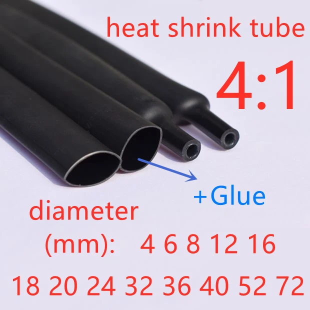 4/6/8/12mm-40mm 4:1 Black Heatshrink Tube Sleeve Adhesive Glue Lined Waterproof 