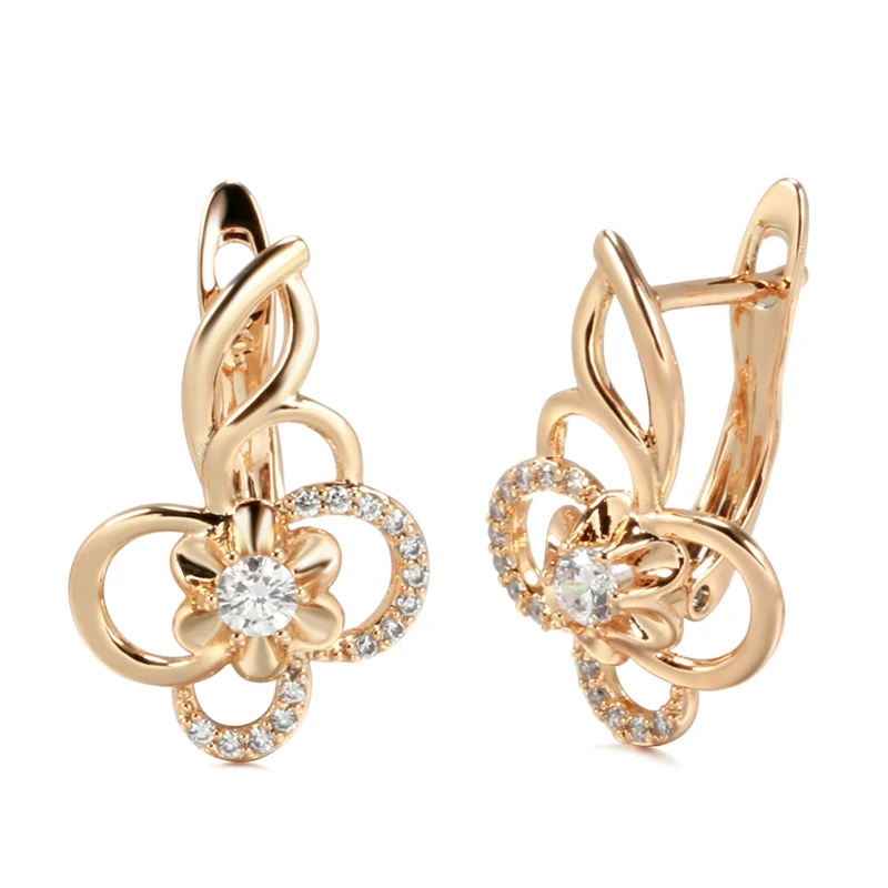 Kinel – boucles d'oreilles pendantes en Zircon naturel pour femmes et filles, bijoux créatifs, à la mode, avec fleur ajourée, couleur or Rose, tendance, 585