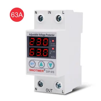 

230V 63A Adjustable Auto-recovery Under/Over Voltage Protector Relay Breaker Protective Device With LED