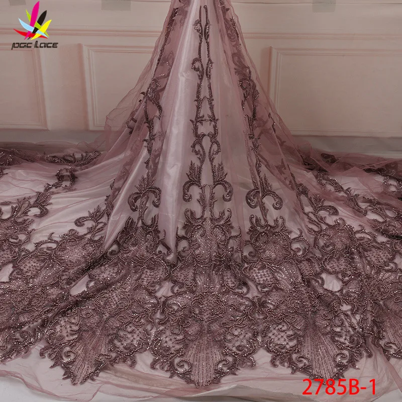 

African Nigerian Lace Fabric 2019 High Quality Embroidered Tulle Lace Fabric With Beads Guipure Lace Dress XZ2785B-1