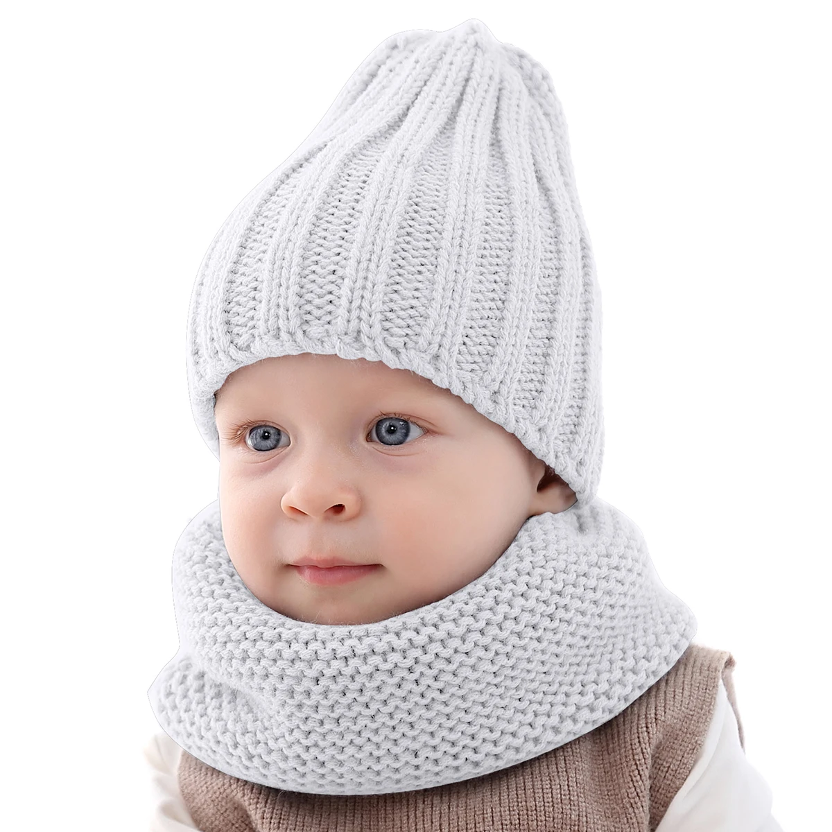 

New Winter Children Kids Winter Pure Color Warm Knitted Hat & Neckerchief Set for Boys Girls Cute Cap Hat