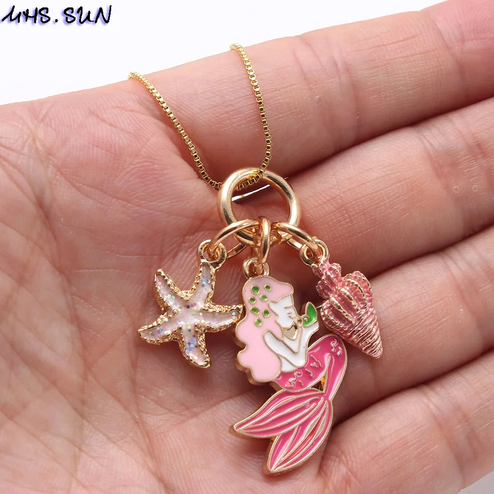 MHS.SUN fashion cartoon diy kids chain necklace girls lovely mermaid pendant necklace for kids best friend gift starfish jewelry