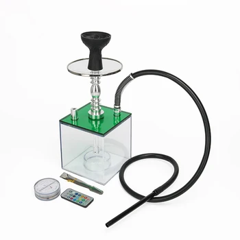 

MOONKING High Quality Transparent Smoking Acrylic Aluminium Alloy Square Chicha Bottle Cube Shisha Hookah Sets With LED Light