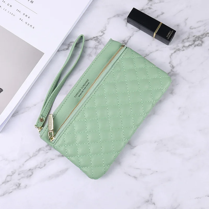 Western Style Wallet Ladies Long New Zipper Simple Solid Color Rhombus Thin Multi-function Large-capacity Clutch Women Purses 