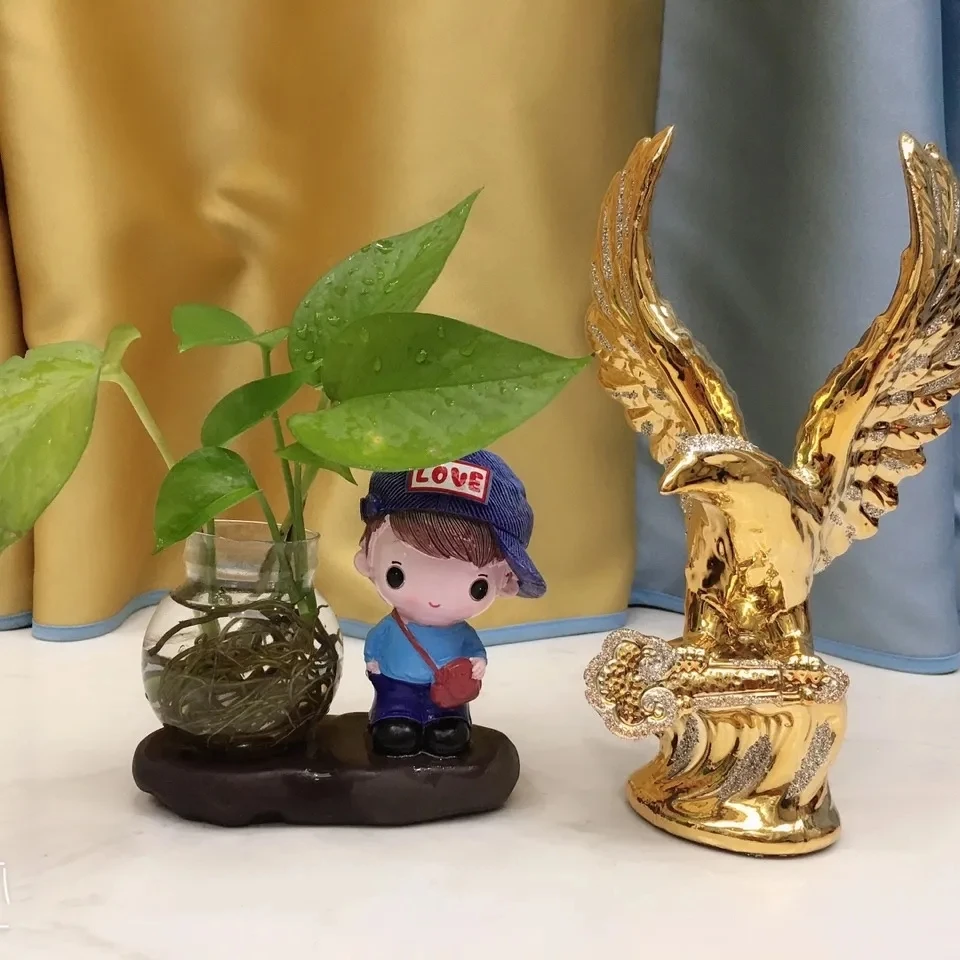 22CM Ceramic eagle Crafts Ceramic Creative Room Decoration Handicraft Gold Animal Porcelain Figurines Decorations L2565