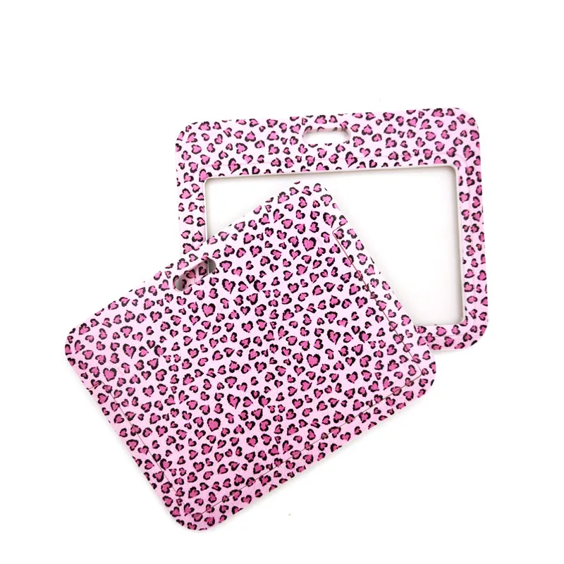 Pink Leopard Print Lanyard Credit Card ID Holder Bag Student Women Travel Card Cover Badge Car Keychain Decorations