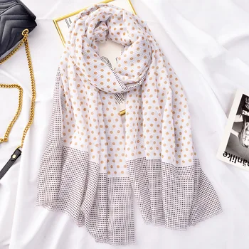 

2020 Korean version small fresh dot lattice women's scarf women's literature and art Beige point spring thin cotton linen shawl