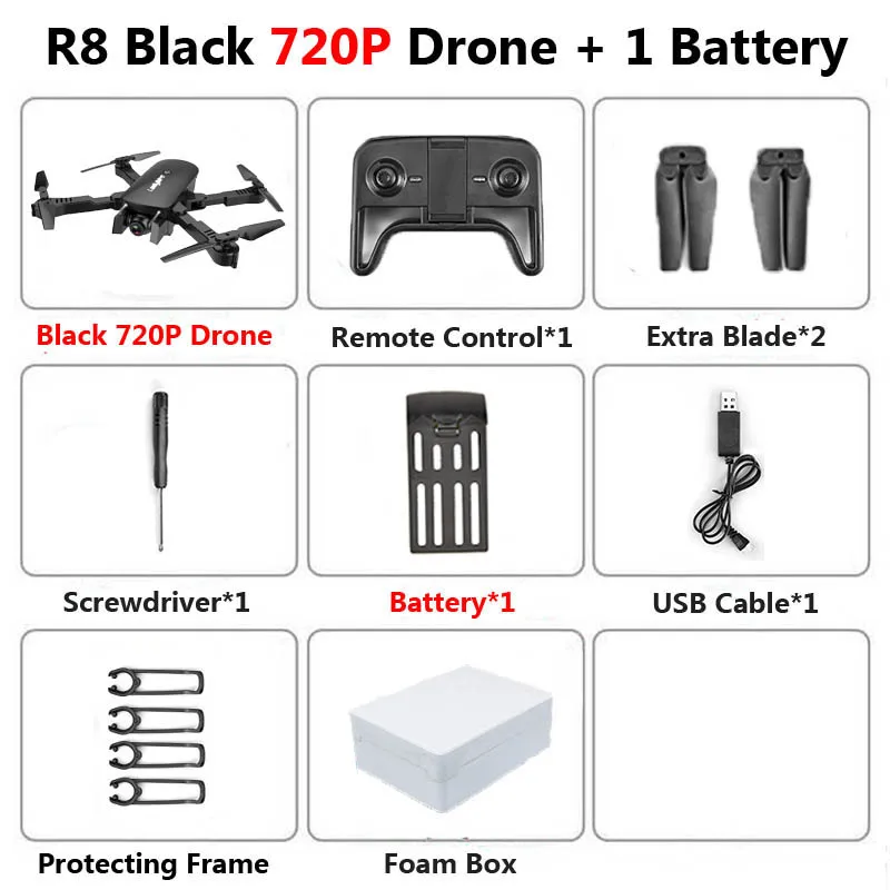 R8 1808 Drone with Dual Camera 1080P 4K PX1600W HD WiFi FPV Optical Flow Automatic Beauty RC Quadcopter Helicopter XS816 SG106 - Цвет: 720P Black 1B FB