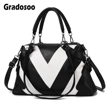 

Gradosoo Panelled Design Handbags Women Brand Travel Bags Women Leather Fashion Shoulder Bag Female Tote Crossbody Bag HMB625