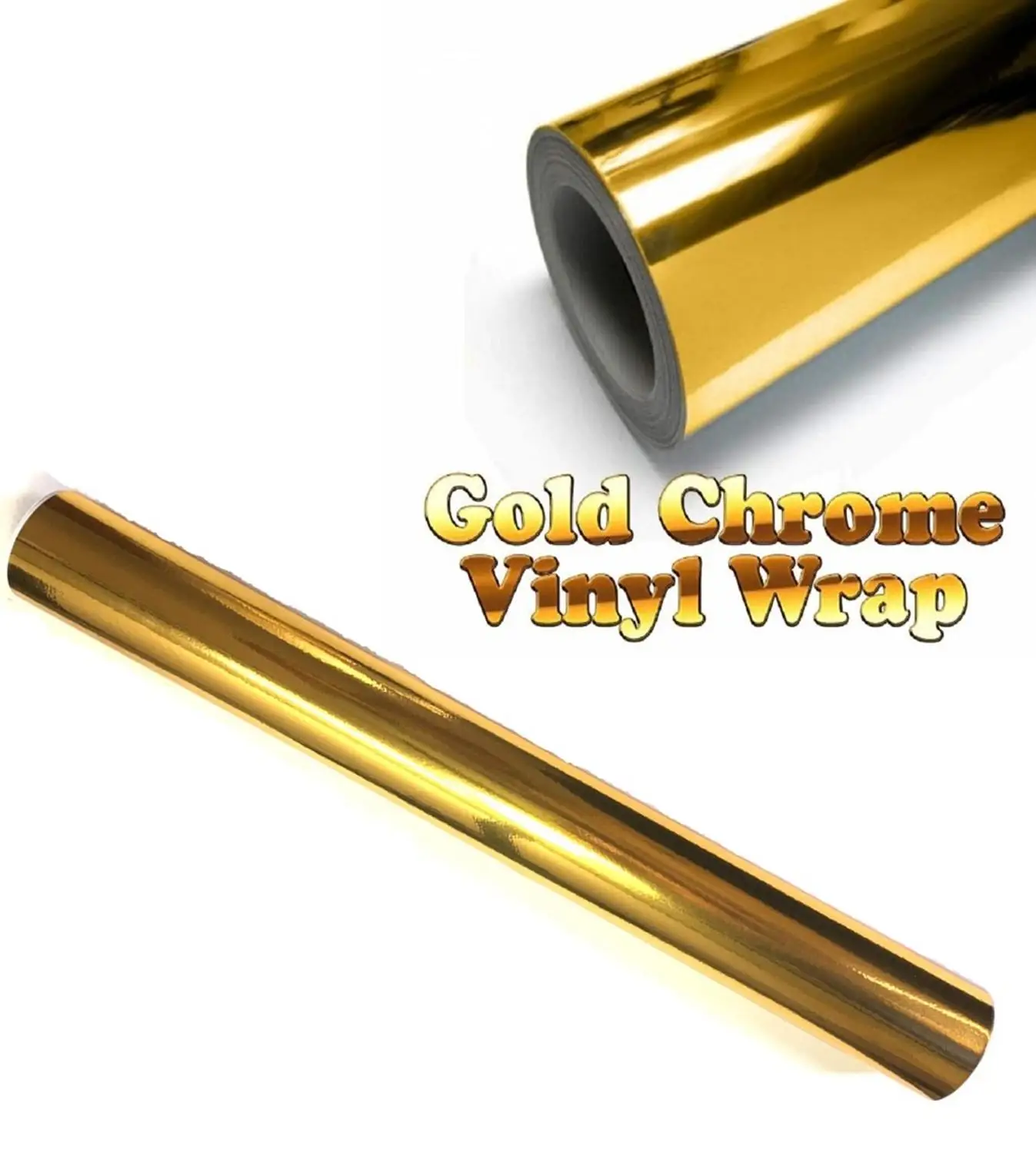  600mm x 1520mm Golden Gold Chrome Air Free Mirror Vinyl Wrap Film Sticker Sheet Decal 24