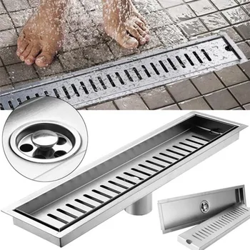 

Rectangular Floor Drain Bathroom Large Displacement Strip Thickening Shower Room Deodorant Balcony 304 Stainless Steel