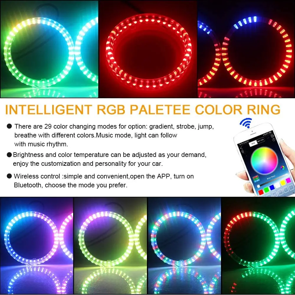 2x 80mm RGB LED Angel Eye Halo Rings | Phone APP Control, Multi-Color DRL Lights 4 thumbnail image