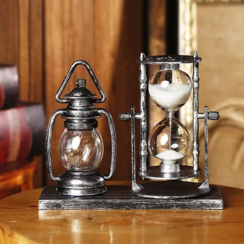 

European Retro Lantern Hourglass Multifunction Sandy Hourglass Night Light Creative Craft Gift Home Decorations Accessories