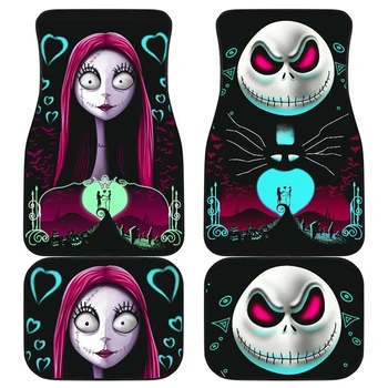 

Rubber Car Floor Mats For Women Nightmare Halloween Jack Design All Weather Carpet Floor Mat Front & Rear Set of 4 Universal Fit