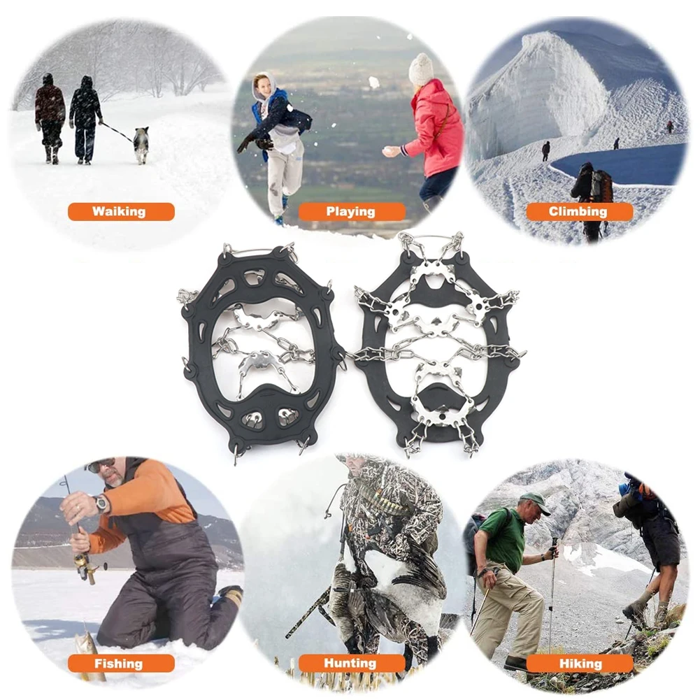 Stainless Steel 19 Teeth Universal Anti Slip Ice Snow Shoe Boot Grips Traction Cleats Crampon Spikes Crampons Ramponi Ice Crips