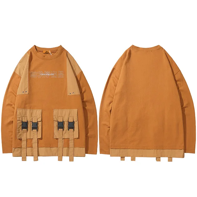 Пуловер Харадзюку, Мужская толстовка в стиле хип-хоп, уличная одежда, китайский принт Кандзи, много карманов, худи, пуловер, хлопок, хип-хоп, свободный - Цвет: A09YM092 Orange