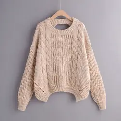 77ff-80 Женская одежда в Корейском стиле 2019 осень и зима новые продукты толстый Свободный пуловер с вырезом лодочкой