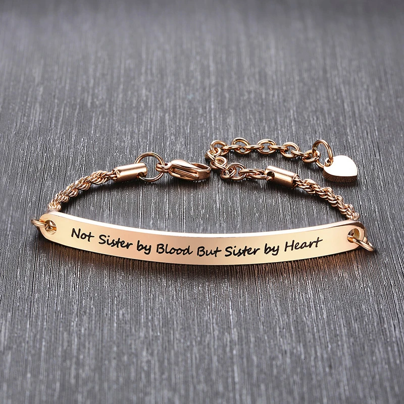 Vnox Women Inspirational Quote Bar Bracelets Personalized Engraved ID Bangles for Lady Female Girl Sister BFF Friends Gifts - Окраска металла: BR-713R