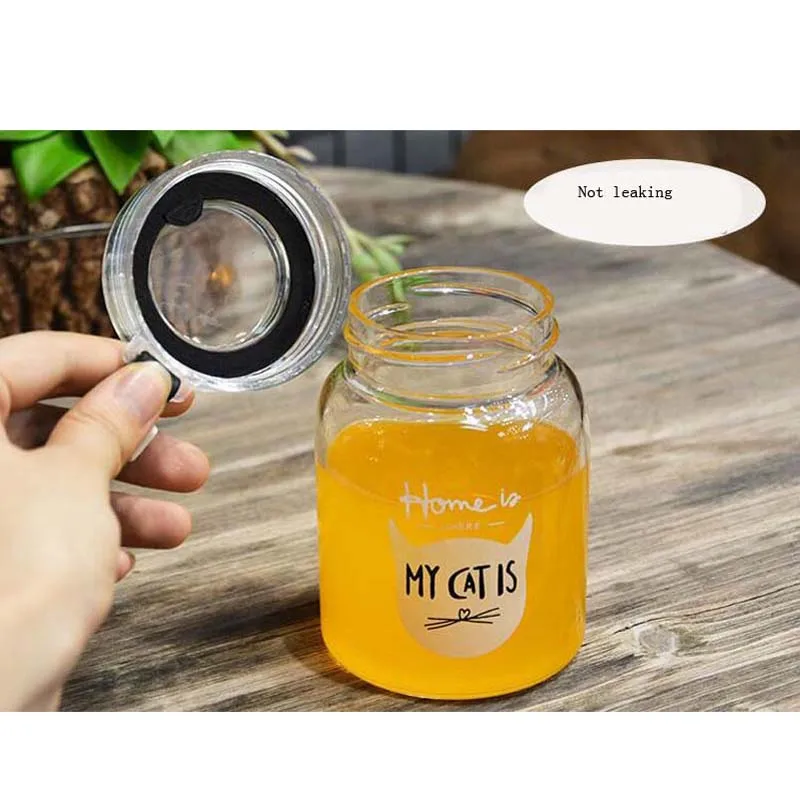 Water Bottle 300ml Leak-proof Student Creative Cat Bottle Glass Letter Water Bottles Portable Kettle Outdoor Yoga Gym Bottle