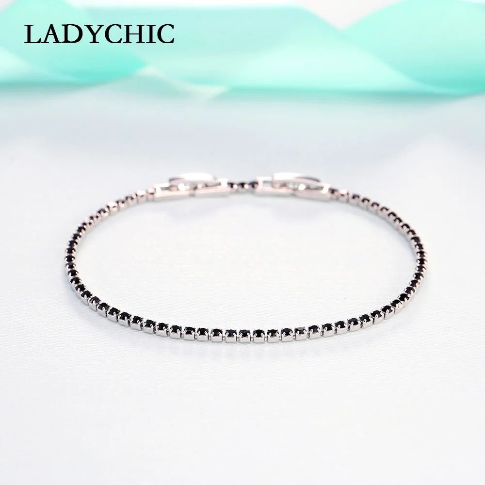 LADYCHIC синий зеленый черный 3 цвета Кристалл Тонкий теннисные браслеты для женщин девочек модные милые звенья цепи ювелирные изделия оптом LB1008