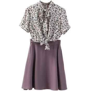 

2020 Spring Summer Women Two Piece Set French Retro Dress Suit Female Embroidery Mid Length Dress Two-piece Set