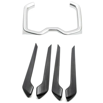 

4Pcs ABS Carbon Fiber Car Inner Door Panel Armrest Cover & 1pcs ABS Silver Car Water Cup Holder Cover Trim
