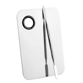 

Two Size Stainless Steel Makeup Mixer Nail Art Polish Mixing Plate Foundation Eyeshadow Eye Shadow Mix Palette with Spatula Rod
