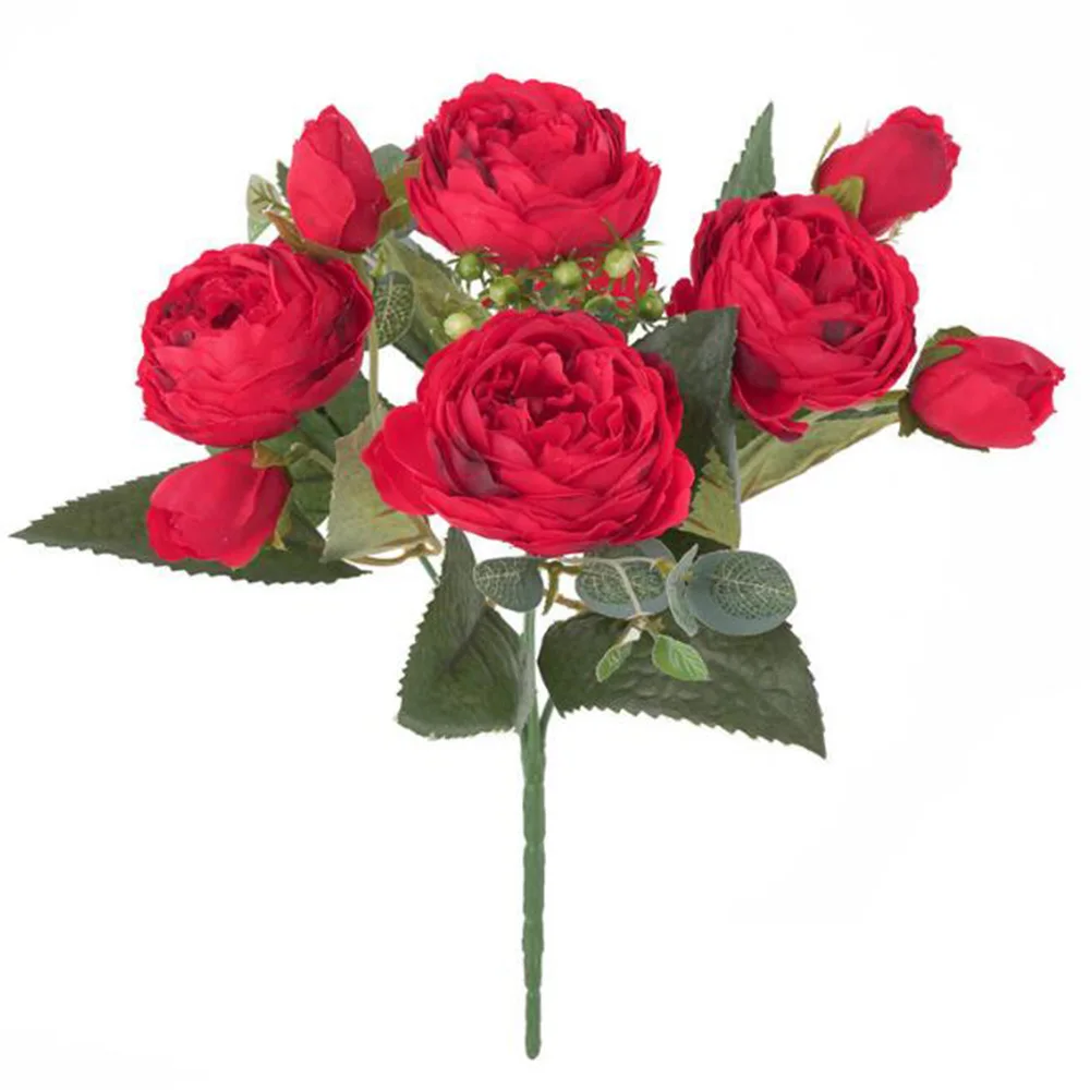 Искусственный шёлковый Пион Букеты поддельные розы большие цветы для свадебной вечеринки офиса отеля и украшения дома - Цвет: Красный