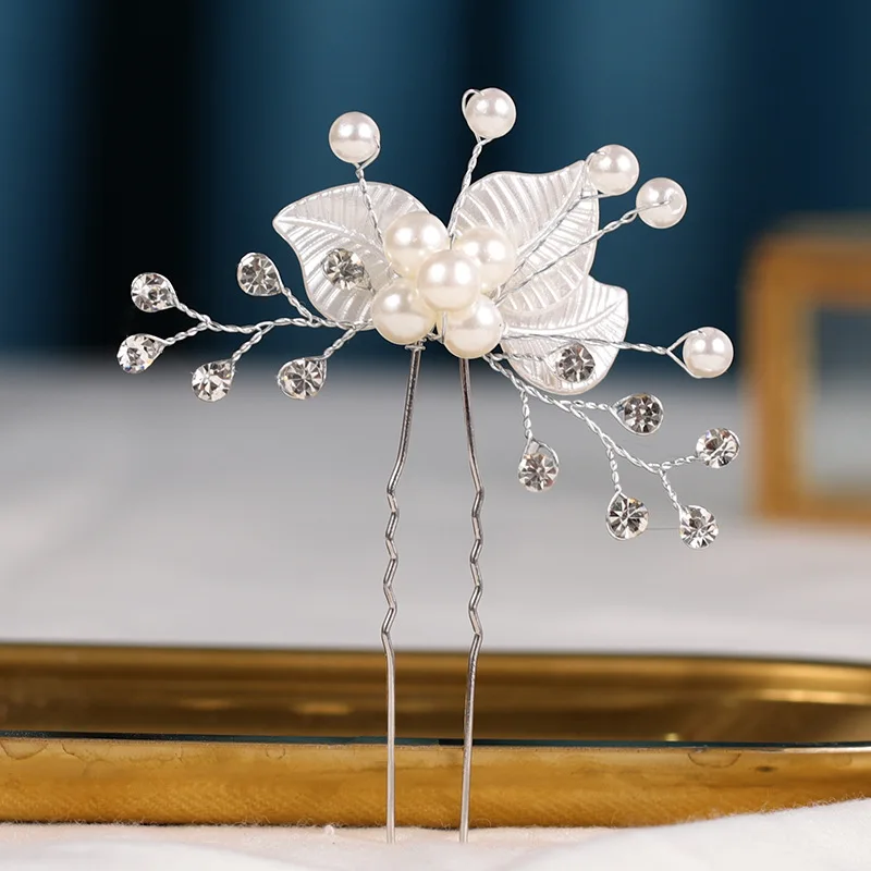 

Bridal Headgear, Handmade Pearl Rhinestone Flower Silk Hairpin For Bride, White Wedding Dress Accessories