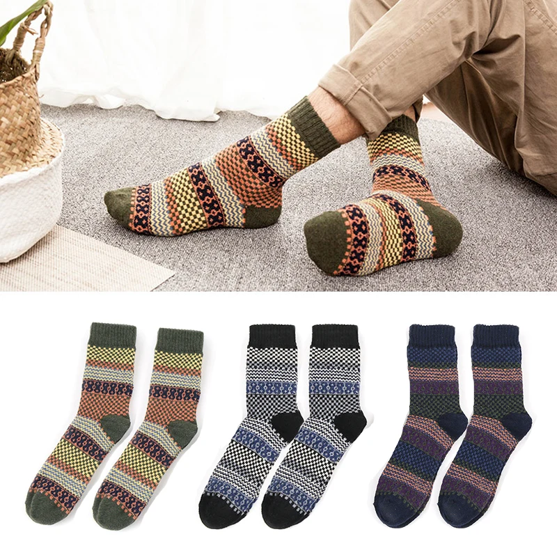 3pair Color 4 3 пары мужские Компрессионные носки забавные цветные хлопчатобумажные носки теплые зимние винтажные полосатые деловые носки новинка носки Chaussette Homme - Цвет: 3pair Color 4