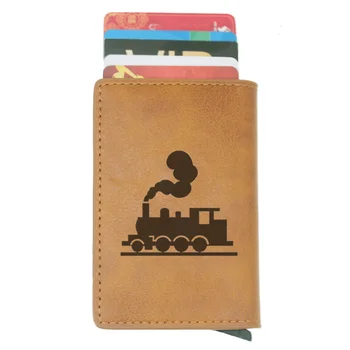 

Train Locomotive Engine Pattern Men wallets rfid Blocking Small wallet For Credit Cards Brown Leather carteira short portfel
