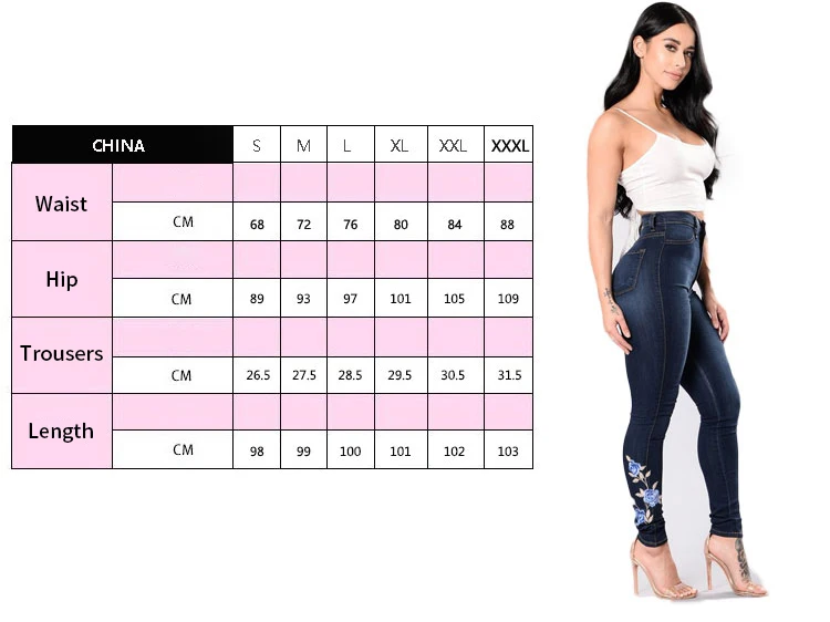 Imitation Denim Jeans High Waist Flower print Jeans Plus Size Street Style Sexy Pencil Pants femme Women Clothes