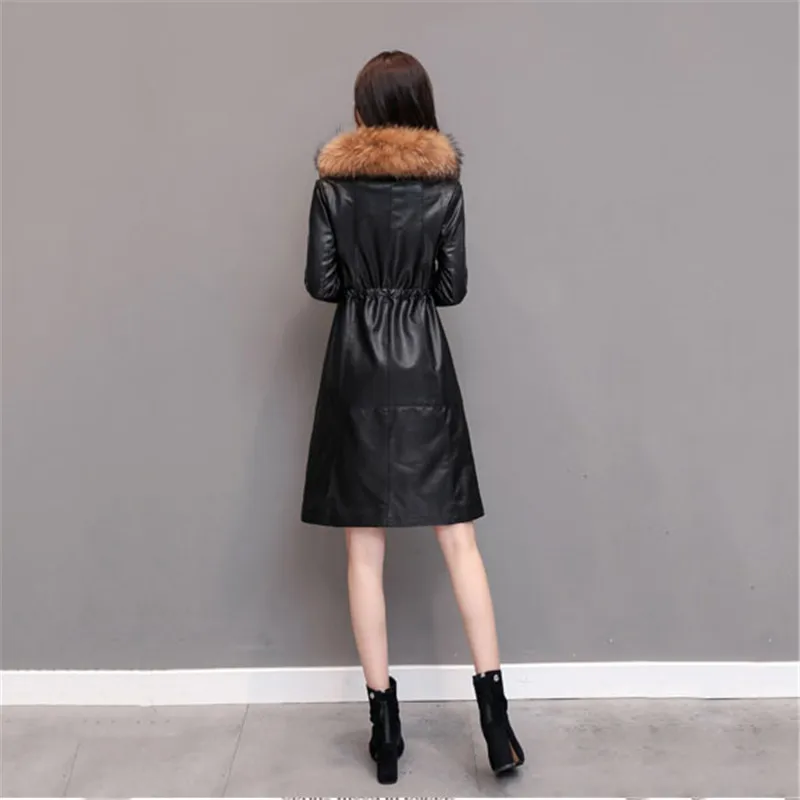 Winter Plus Cotton Leather Women Coat Thick Plus Size Length Jacket Female Boutique Fox Fur Collar Warm PU Outerwear YH551