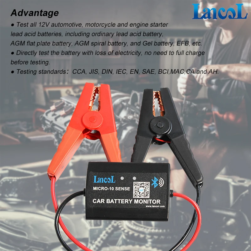 Lancol MICRO10A New Version Bluetooth Battery Monitor Tester System Monitor Digital Battery Analyzer Load Tester 12V