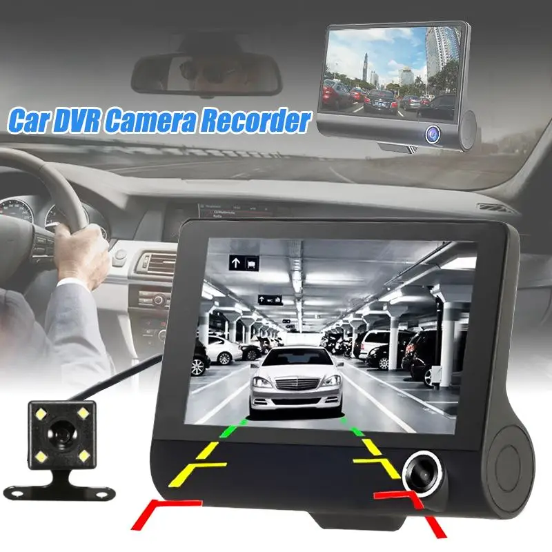 1080P HD lcd 4 ''двойной объектив трёхполосный Автомобильный видеорегистратор заднего вида видео видеорегистратор g-сенсор ночное видение Автомобильный видеорегистратор видеокамера
