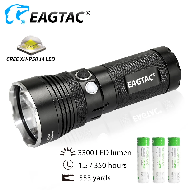 EAGTAC MX30L3 Kit LED Flashlight Dual Switch 3300 Lumen w/3*18650 3400MAH Battery Multi Mode Defense Searching