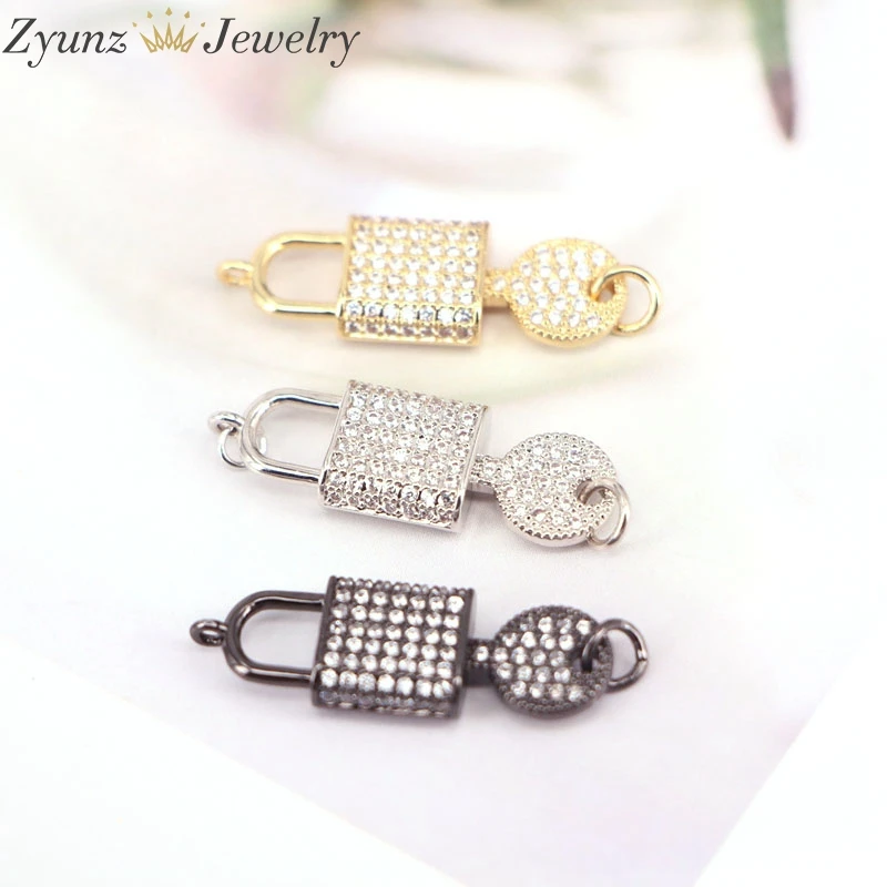 

10PCS, Micro Pave CZ Crystal Lock Key Connector Beads, Fashion Link Beads for Necklace/Bracelet Jewelry Making