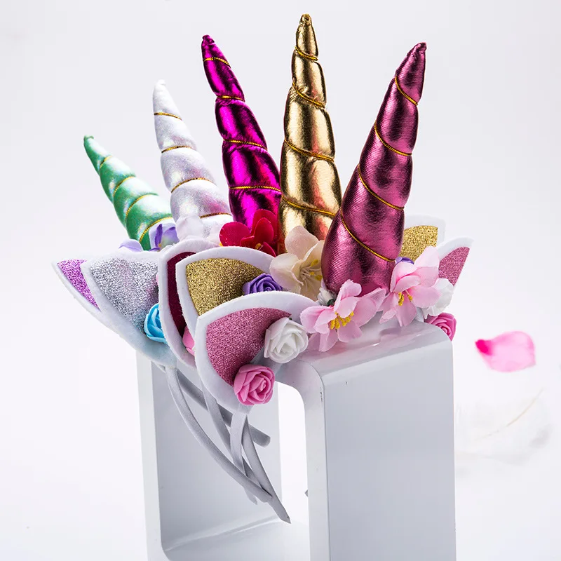 

2Pcs/Lot Sweet Girls Unicorn Hair Hoop Women Shining Flower Hairband Kids Gift Headband Bezel Wholesale Hair Accessories