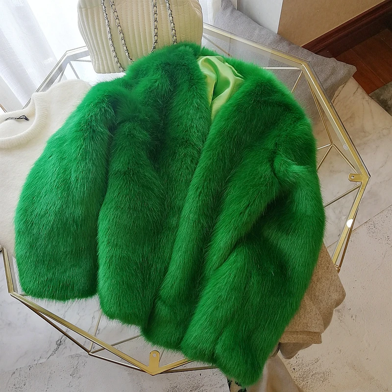Высокое качество зимние женские толстые зеленые куртки из искусственного меха тонкий шикарный стиль пальто из искусственного лисьего меха w1872