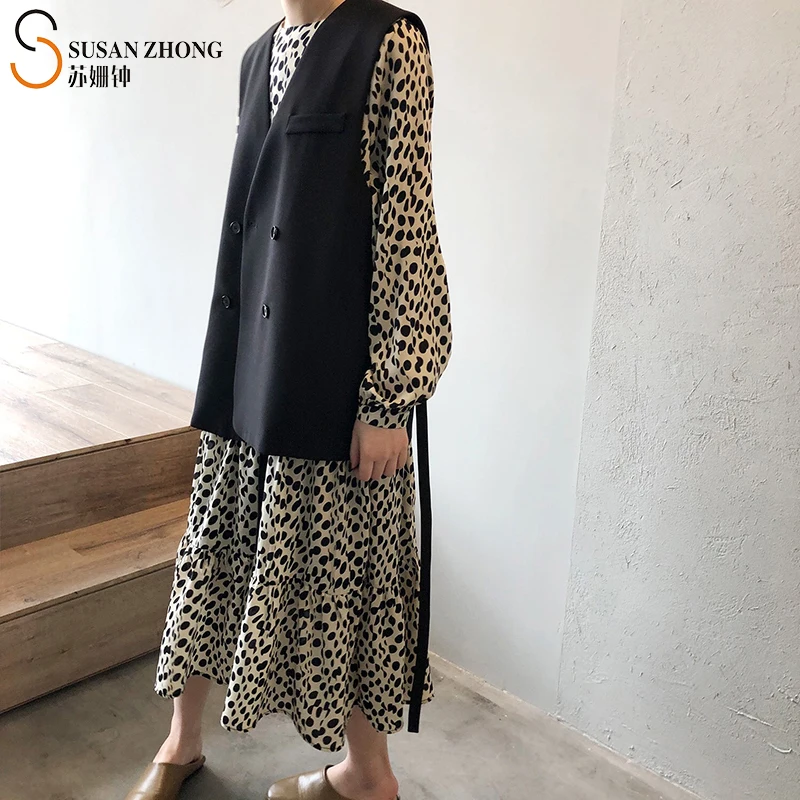 Женское цельнокроеное платье романтичное Длинное свободное в горошек с оборками