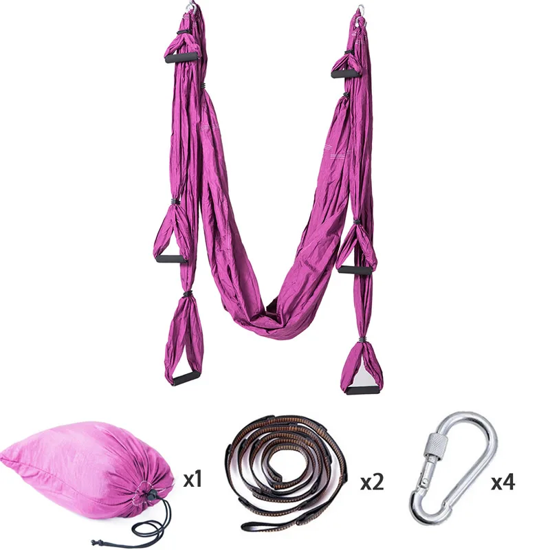 Purple and Belt Антигравитационный гамак для йоги 2,5*1,5 м, летающее поворотное устройство для воздушной тяги, комплект гамака для йоги, подвесной ремень для домашнего спортзала, ТРАПЕЦИЕВИДНОЕ поворотное устройство - Цвет: Purple and Belt