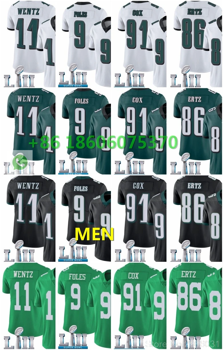 Супер патч A+++ Качественная мужская футболка для взрослых 86 Zach Ertz 91 fletcher cox 11 carson wentz 9 Nick Foles bowl Philadelphia