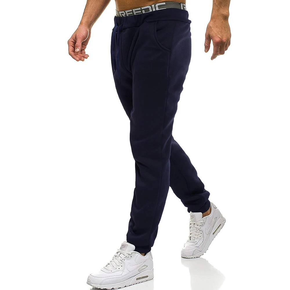 Pants Men Plain Color Drawstring Slacks Loose and Comfortable Fleece tight Men s Trousers 3