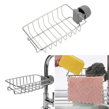 

Stainless Steel Faucet Storage Racks Adjustable Sink Rag Sponge Draining Rack Kitchen Bathroom Soap Storage Holders Shelves
